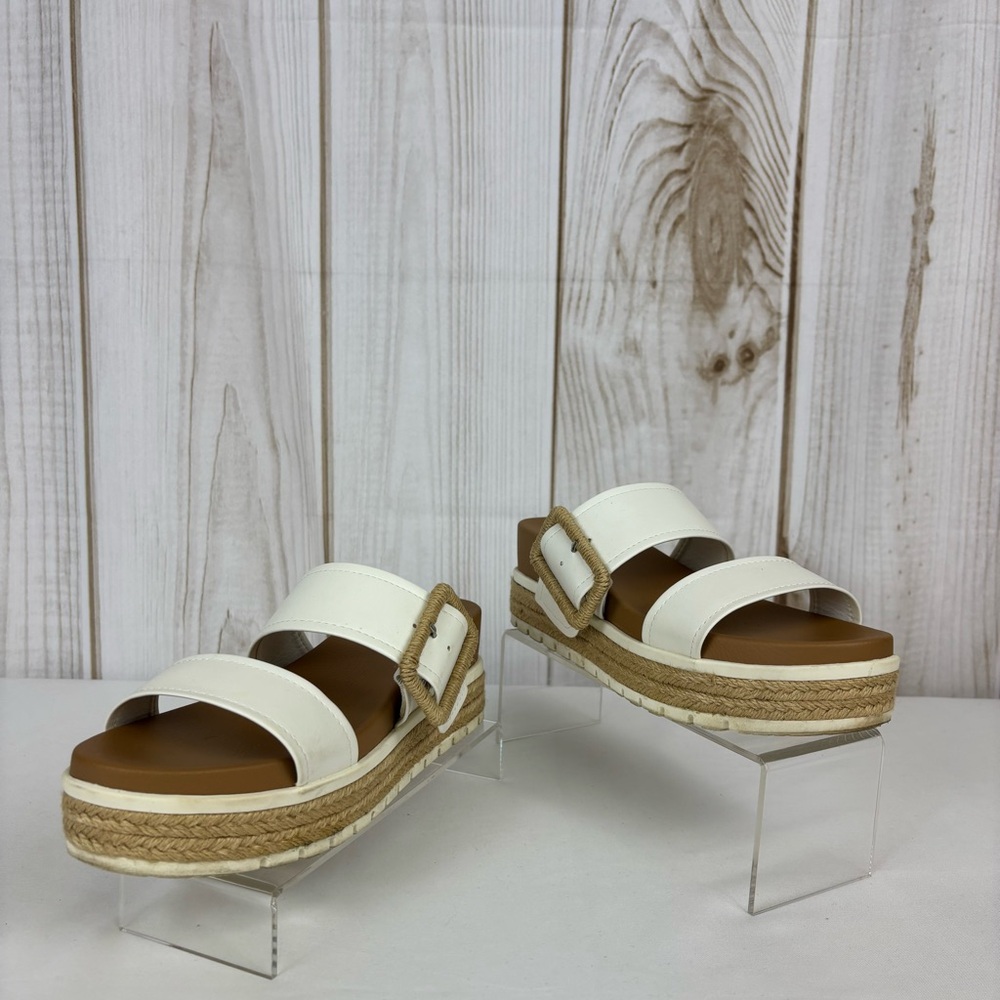 MIA Platform Espadrille Sandals Buckle Casual Slip On Slides White Size 7 - Picture 3 of 15